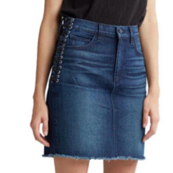 Hudson Jeans NWT XL High-Rise Lace-Up Blue Jean Grommet MOTO Mini Skirt 14 - Picture 4 of 10